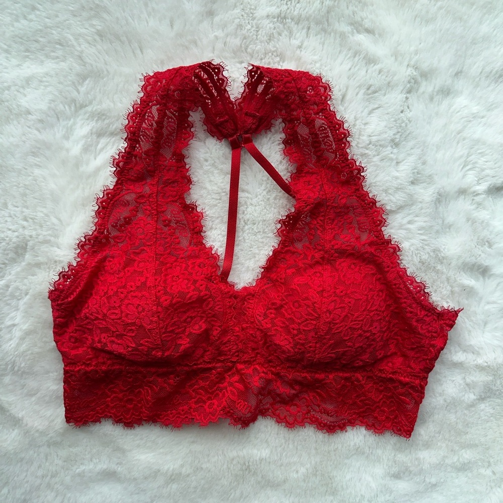 Aerie American Eagle Eyelash lace padded plunge bralette convertible racerback